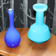 blue glass vases